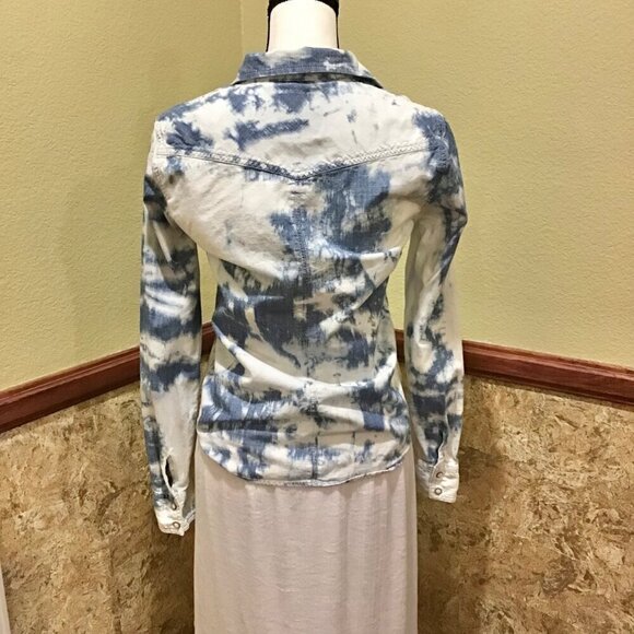 American Eagle Small Avis Pearl Snap Women’s Western Tie Dye Shirt Top Blue - Picture 5 of 9